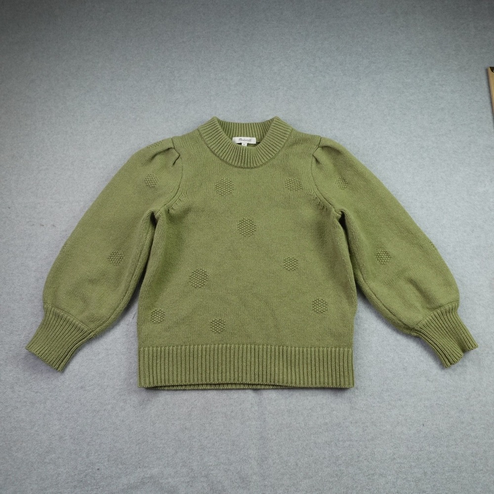 Madewell Sweater Womens XS Green Bobble Dot Puff Sleeve Pullover Wool Blend